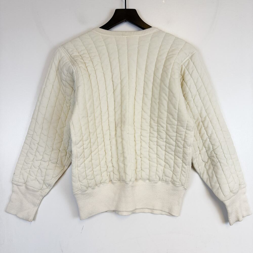 Vintage 70s Towncraft Quilted Thermal Pullover Sweater Cream Mens - M 40-42 - Picture 5 of 9